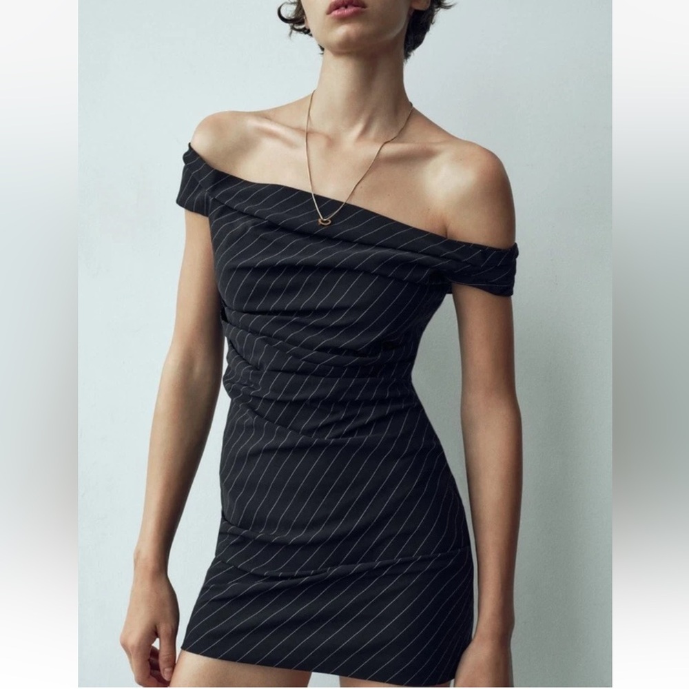 zara asymmetrical pinstripe dress